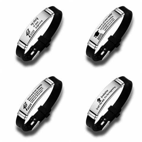 Adjustable Stainless Steel Silicone Bracelet 2025 Graduation Gifts For Him Her Inspirational Jewelry With Engraved Quote