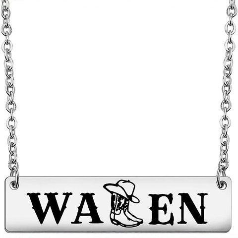 Collar con Colgante de Barra Rectangular de Acero Inoxidable con Gráfico de Sombrero Botas de Vaquero para Hombre