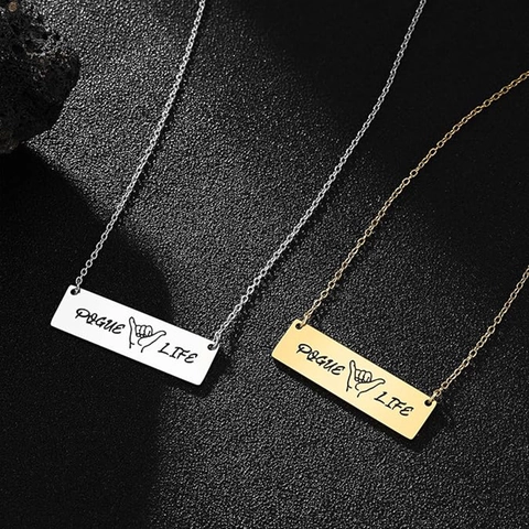 Pogue Life Stainless Steel Bar Pendant Necklace Shaka Hand Sign Surf Beach Style Jewelry For Men Women Fashion Gift