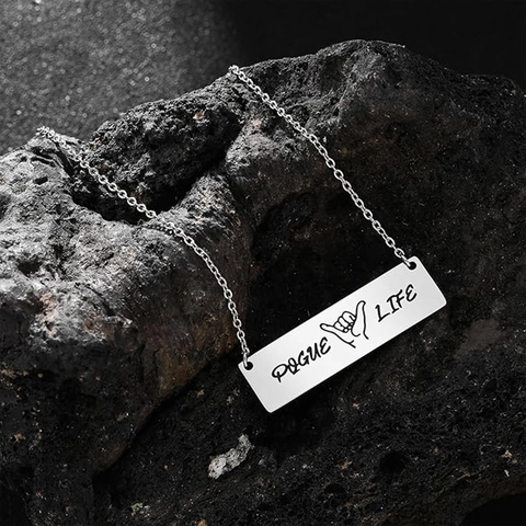 Pogue Life Stainless Steel Bar Pendant Necklace Shaka Hand Sign Surf Beach Style Jewelry For Men Women Fashion Gift