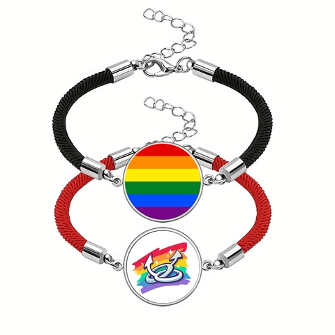 Edelstahl LGBTQ Pride Regenbogen Geflochtenes Armband Handgefertigt Unisex Verstellbare Kette Glas Anhänger Schmuck