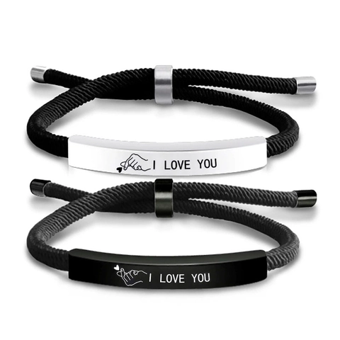 Roestvrij Stalen Koppel Gevlochten Touw Armbanden His Queen Her King Gegraveerd Verstelbare Polsband Sieraden Valentijnsdag Cadeau