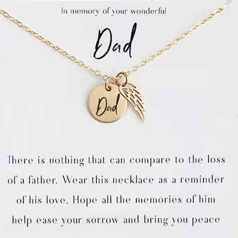 Edelstahl Dad Gravur Rund Anhänger Engel Flügel Halskette Für Damen Gold Silber Gedenkschmuck Geburtstag Geschenk
