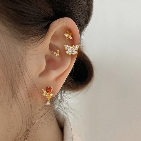 Stainless Steel Butterfly Star Heart Cross Zircon Ear Cartilage Stud Earrings Minimalist Conch Tragus Piercing Jewelry For Women