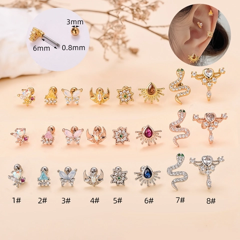 Vintage Edelstahl Ohrknorpel Ohrstecker Für Damen Legierung Zirkonia Schmetterling Schlange Mond Herz Piercing Schmuck