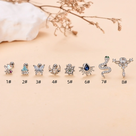 Vintage Edelstahl Ohrknorpel Ohrstecker Für Damen Legierung Zirkonia Schmetterling Schlange Mond Herz Piercing Schmuck