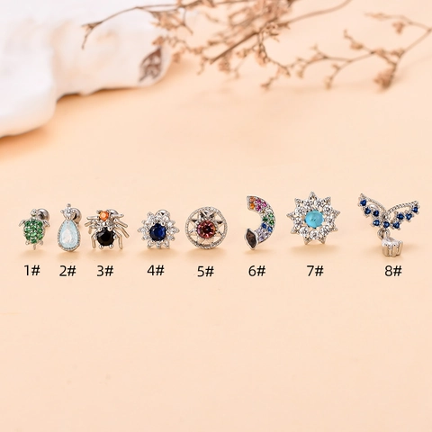 Vintage Kupfer Zirkonia Knorpel Ohrstecker Für Damen Glänzende Strass Tier Mond Stern Piercing Schmuck Tägliches Dekor