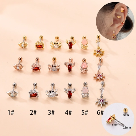 Ozean Serie Zirkonia Knorpel Ohrstecker Edelstahl Schraubverschluss Krabbe Oktopus Hummer Lotus Schmuck Für Damen