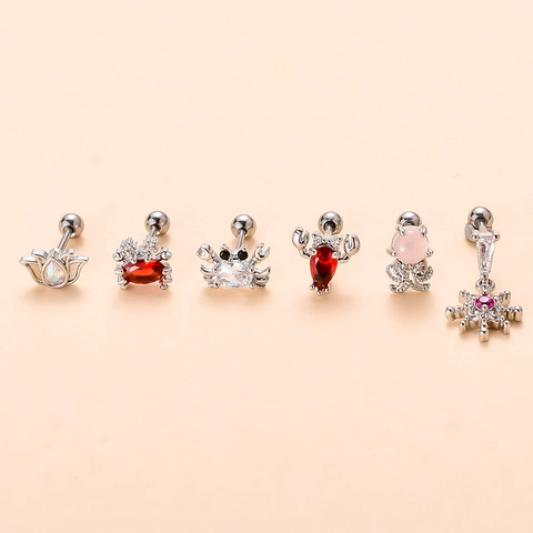 Ozean Serie Zirkonia Knorpel Ohrstecker Edelstahl Schraubverschluss Krabbe Oktopus Hummer Lotus Schmuck Für Damen
