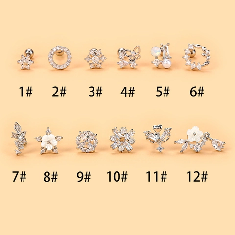 Edelstahl Zirkonia Künstliche Perle Schmetterling Blume Ohrknorpel Stecker Helix Piercing Schmuck Für Damen Herren Ohrstecker