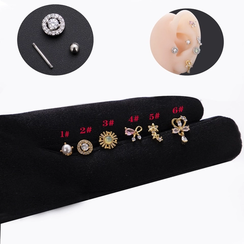 Zirkon Schleife Sonnenblume Herz Anhänger Ohrknorpelstecker Edelstahl Barbell Piercing Ohrring Für Damen Mode Schmuck