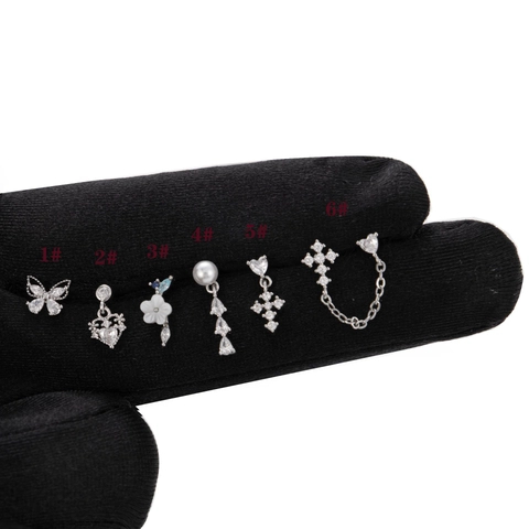 Edelstahl Knorpel Ohrstecker Kupfer Zirkonia Schmetterling Kreuz Herz Blume Kunstperle Helix Piercing Schmuck Für Damen