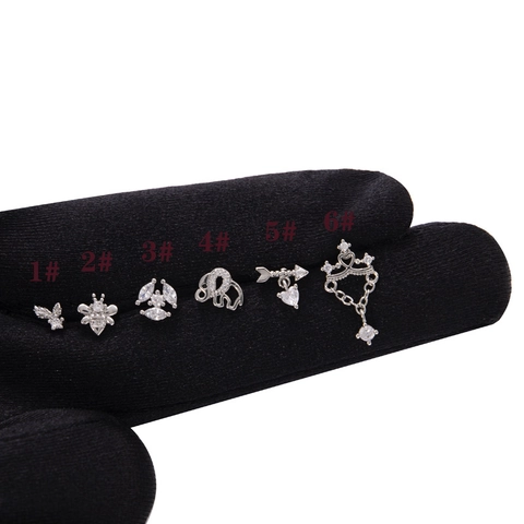 Edelstahl Kupfer Zirkonia Ohrknorpel-Stecker Biene Elefant Herz Krone Schraub-Flachrücken Piercing Schmuck Für Damen
