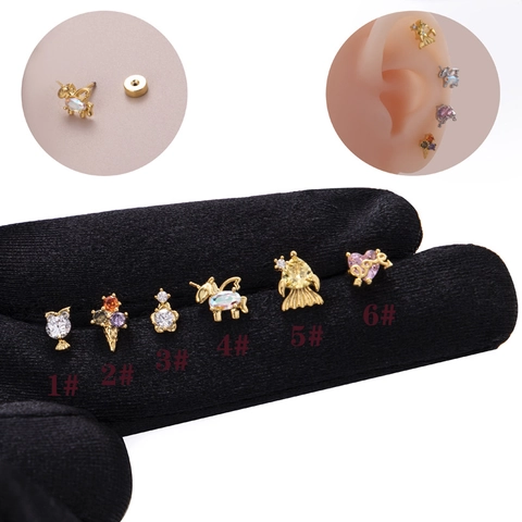 Edelstahl Kupfer Zirkonia Knorpel Ohrstecker Eule Einhorn Herz Design Schraubverschluss Helix Piercing Schmuck Für Damen