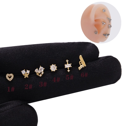Edelstahl Zirkonia Ohrknorpelstecker Herz Schmetterling Kreuz Geometrische Form Schraubkugel-Verschluss Schmuck Für Damen Herren