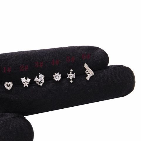 Edelstahl Zirkonia Ohrknorpelstecker Herz Schmetterling Kreuz Geometrische Form Schraubkugel-Verschluss Schmuck Für Damen Herren