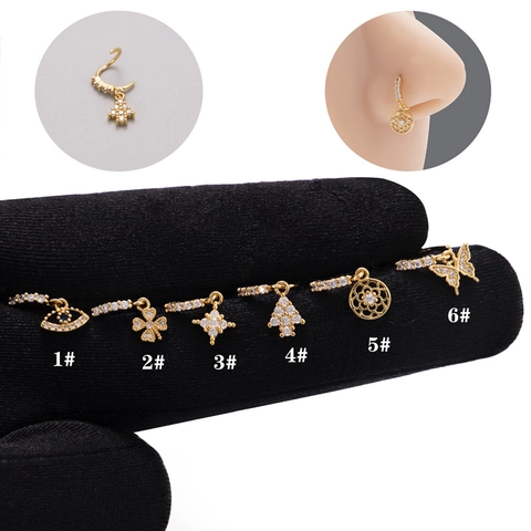 Exotischer Zirkonia Schmetterling Böser Blick Anhänger Nasenring Edelstahl Kupfer Eingelegter Piercing Schmuck Für Damen