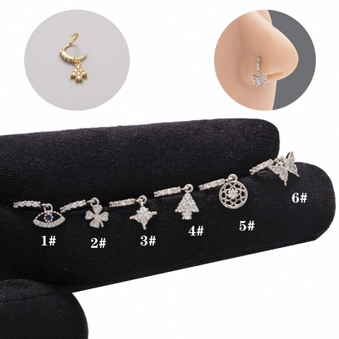 Exotischer Zirkonia Schmetterling Böser Blick Anhänger Nasenring Edelstahl Kupfer Eingelegter Piercing Schmuck Für Damen