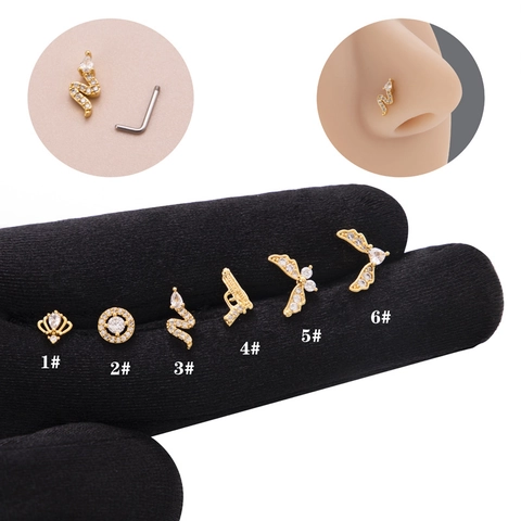 L-Form Nasenstecker Aus Edelstahl Mit Zirkonia Schmetterling Schlange Flügel Herz Nasenring Piercing Schmuck Für Damen