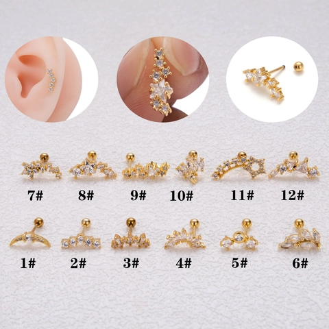 Edelstahl Kupfer Zirkonia Geometrische Ohrknorpel-Stecker Für Damen Schraubverschluss Helix Piercing Ohrringe Gold Silber Schmuck