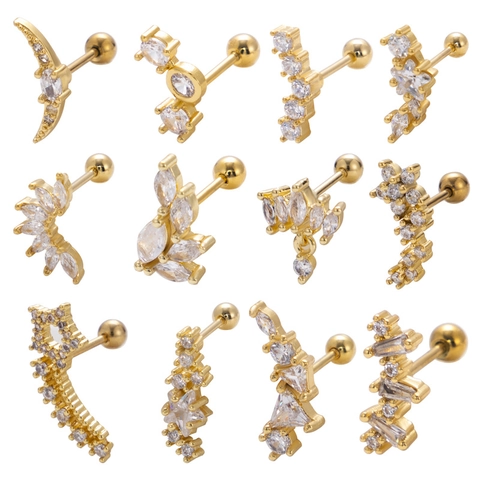 Edelstahl Kupfer Zirkonia Geometrische Ohrknorpel-Stecker Für Damen Schraubverschluss Helix Piercing Ohrringe Gold Silber Schmuck