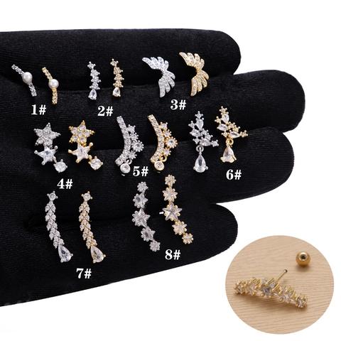 Edelstahl Stift Kupfer Zirkonia Knorpel Piercing Ohrringe Für Damen Flügel Stern Mond Design Schraubkugel-Ohrstecker Schmuck