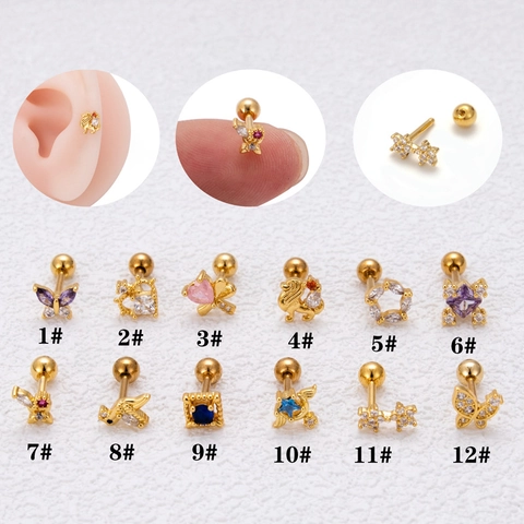 Edelstahl Kupfer Zirkonia Knorpel Ohrstecker Für Damen 20G Piercing Schmuck Schmetterling Herz Stern Barbell Ohrringe