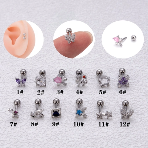 Edelstahl Kupfer Zirkonia Knorpel Ohrstecker Für Damen 20G Piercing Schmuck Schmetterling Herz Stern Barbell Ohrringe