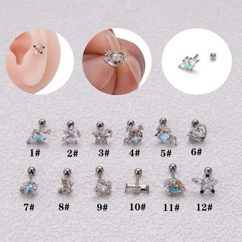 Stainless Steel Copper Zirconia Ear Cartilage Stud Helix Tragus Conch Piercing Jewelry Gold Silver Star Moon Earrings