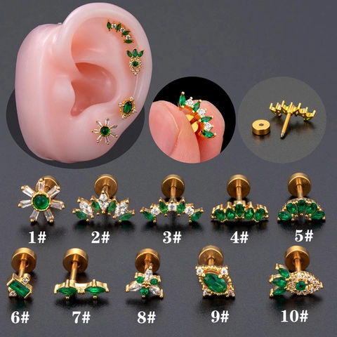 Edelstahl Kupfer Zirkonia Ohrknorpelstecker Geometrisches Blumenmuster Schraubverschluss Piercing Für Damen Schmuck