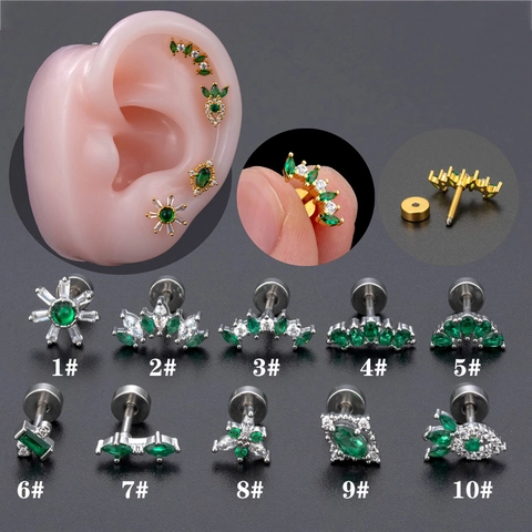 Edelstahl Kupfer Zirkonia Ohrknorpelstecker Geometrisches Blumenmuster Schraubverschluss Piercing Für Damen Schmuck
