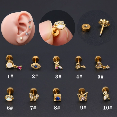 Edelstahl Kupfer Zirkonia Knorpel Ohrstecker Minimalistisches Herz Mond Evil Eye Helix Piercing Schmuck Geschenk Für Damen