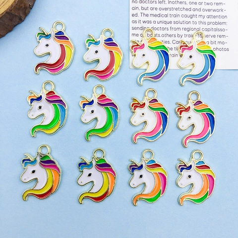 Unicorn Head Enamel Alloy Pendants Cartoon Rainbow Colorful DIY Charm For Bracelet Necklace Jewelry Making Handmade Accessories