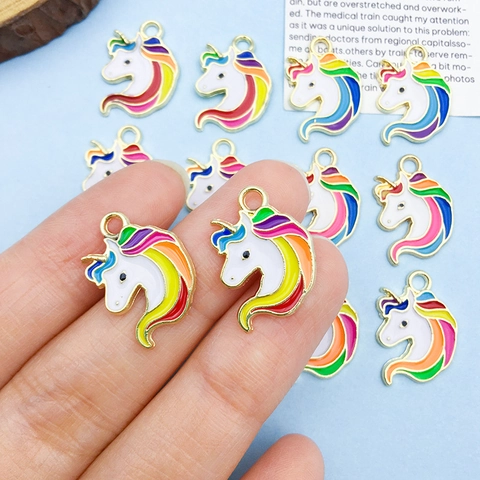Unicorn Head Enamel Alloy Pendants Cartoon Rainbow Colorful DIY Charm For Bracelet Necklace Jewelry Making Handmade Accessories