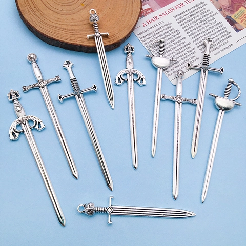 Vintage Alloy Sword Pendants Ancient Silver Medieval Fantasy Dagger Charms For DIY Necklace Jewelry Making Supplies