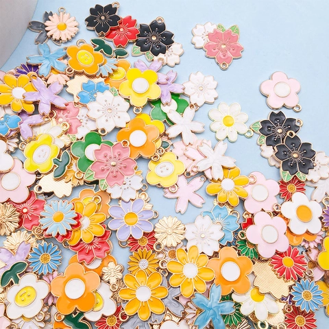 Legierung Emaille Blumen Anhänger Gemischte Bunte Florale Charms Für DIY Schmuckherstellung Halskette Armband Schlüsselanhänger