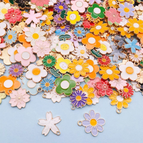 Legierung Emaille Blumen Anhänger Gemischte Bunte Florale Charms Für DIY Schmuckherstellung Halskette Armband Schlüsselanhänger