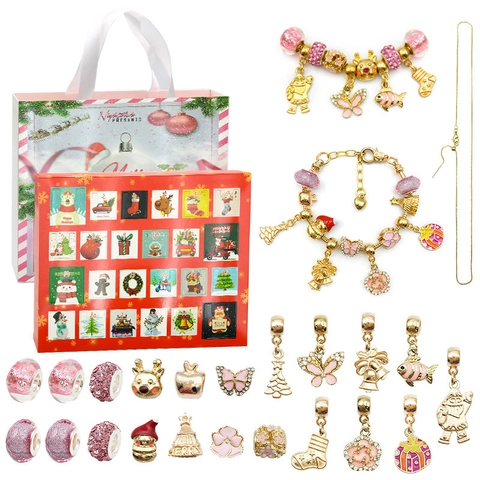 Calendario de Adviento de Navidad Caja Sorpresa DIY Kit de Creación de Joyas Pulsera Collar Colgantes de Strass Regalo de Navidad