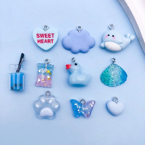 Blue Resin DIY Pendant Charms Set Cartoon Dolphin Butterfly Heart Duck Shapes For Jewelry Making Bracelets Handcrafted Accessories