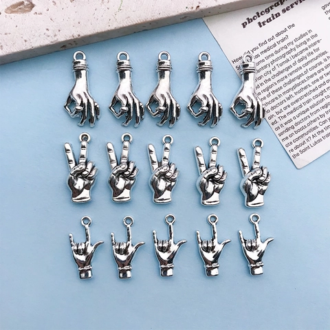Antique Silver Zinc Alloy Gesture Pendant For DIY Jewelry Making OK Victory I Love You Hand Sign DIY Craft Pendants Valentine Gift
