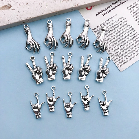 Antique Silver Zinc Alloy Gesture Pendant For DIY Jewelry Making OK Victory I Love You Hand Sign DIY Craft Pendants Valentine Gift
