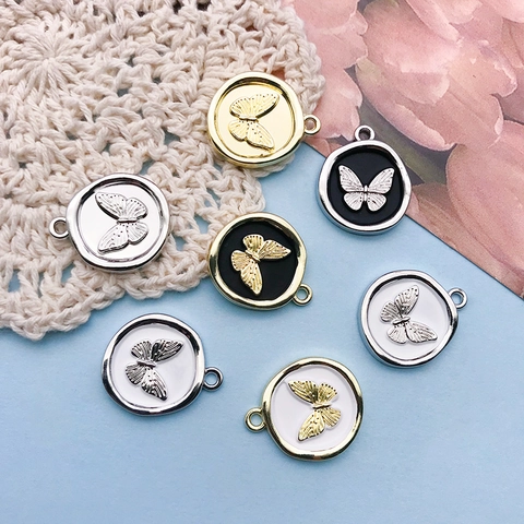 DIY Alloy Butterfly Pendant Relief Round Coin Charm Electroplated Zinc Alloy For Jewelry Making Necklace Bracelet Accessory Women Gift