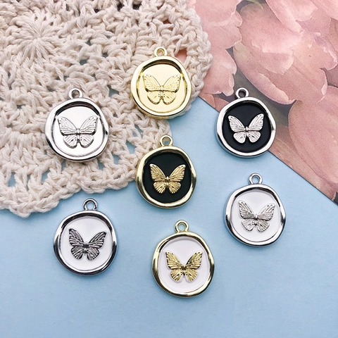 DIY Alloy Butterfly Pendant Relief Round Coin Charm Electroplated Zinc Alloy For Jewelry Making Necklace Bracelet Accessory Women Gift