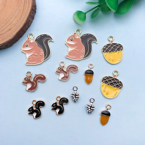 Süße Cartoon Eichhörnchen Eichel Tannenzapfen Emaille Zinklegierung Anhänger Für DIY Schmuckherstellung Handwerk Gemischte Natur Wald Thema Charms
