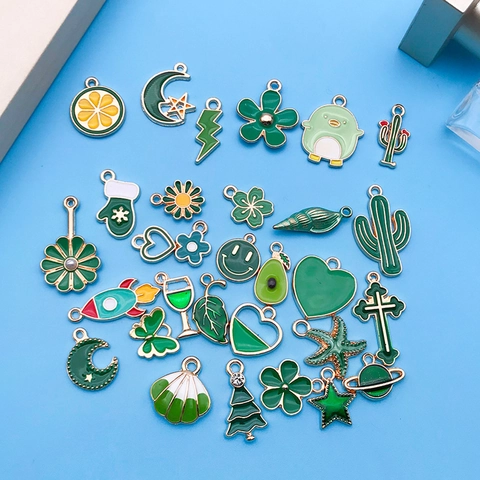 Set di Ciondoli in Lega di Smalto Verde per Creazione Gioielli Fai da Te Bracciale Collana Orecchini Forniture Artigianali Pendenti