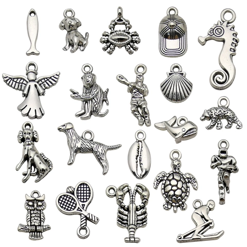 Retro Antique Silver Zinc Alloy Charms For DIY Jewelry Making Animal Sea Life Sports Pattern Pendants Accessories For Bracelet Necklace Handcraft