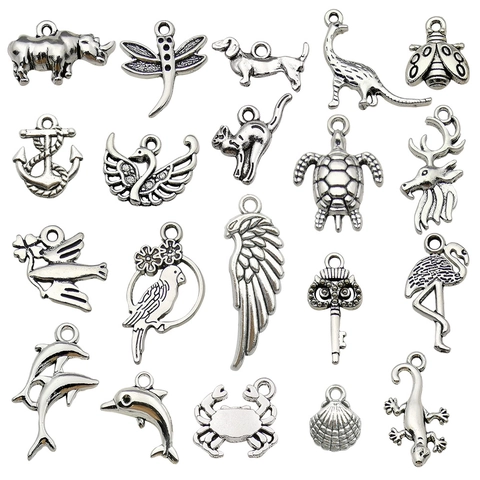 Antique Silver Alloy Animal Charms Pendants For DIY Jewelry Making Necklace Bracelet Dolphin Dinosaur Flamingo Owl Turtle Jewelry Finding