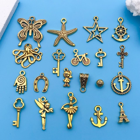 Antique Gold Zinc Alloy Pendants Charms Assorted Mix Retro Key Butterfly Anchor Starfish DIY Jewelry Making Accessories For Necklace Bracelet