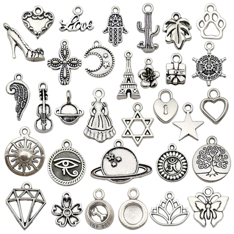 Vintage Antique Silver Zinc Alloy Charms Mixed Style DIY Jewelry Making Pendants For Bracelet Necklace Craft Accessories
