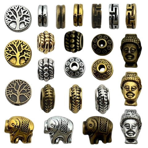 Vintage Zinc Alloy Spacer Beads Set For DIY Jewelry Making Retro Elephant Buddha Tree Of Life Pattern Beads Findings Accessories